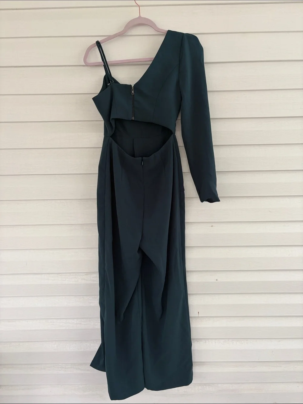 BCBGMAXAZRIA Dark Green One Shoulder Jumpsuit Wide Leg Formal Evening Romper